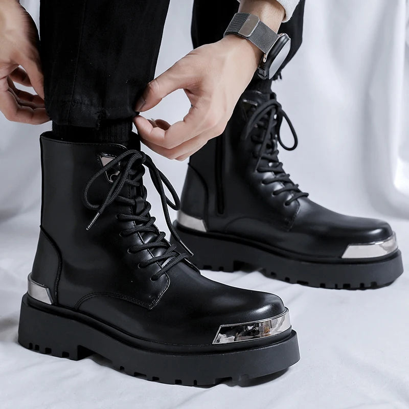Men's Platform Casual Business Genuine Leather Ankle Boots