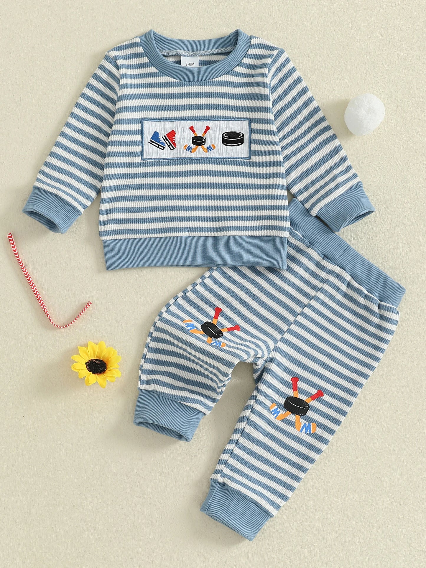 Autumn Winter Baby Boys Sports Clothing Set - Embroidered Striped Sweatshirt & Pants (0-3Y)