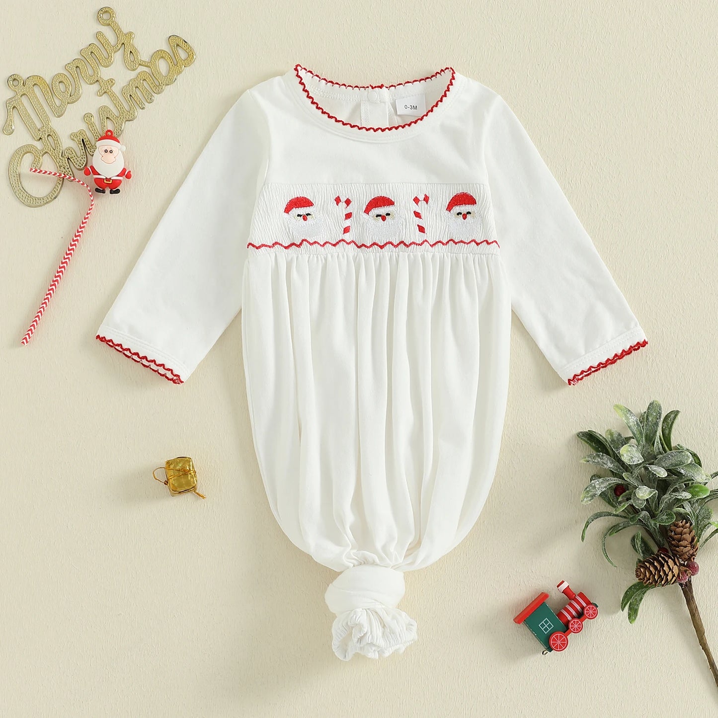 Newborn Baby Christmas Romper - Embroidery Long Sleeve Autumn Winter Set (0-3M)
