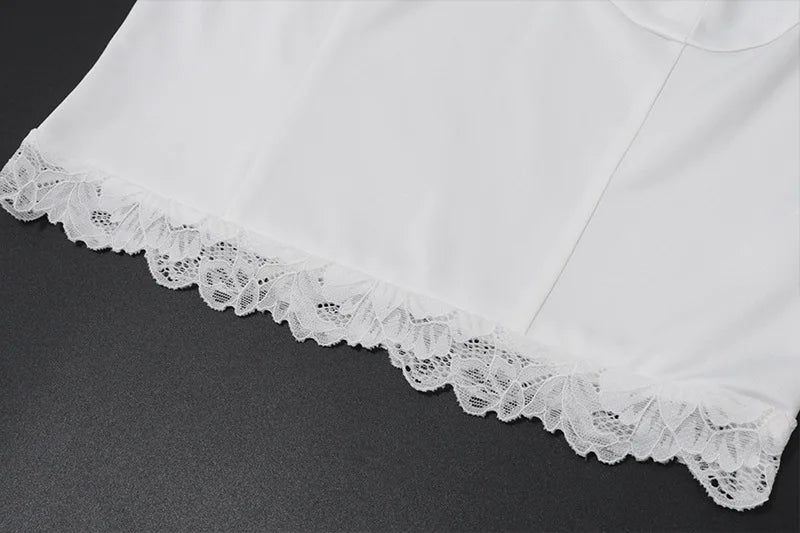 Women's Summer White Lace Trim Top V Neck Cropped Tops Solid Clothes Basic Casual T-shirt