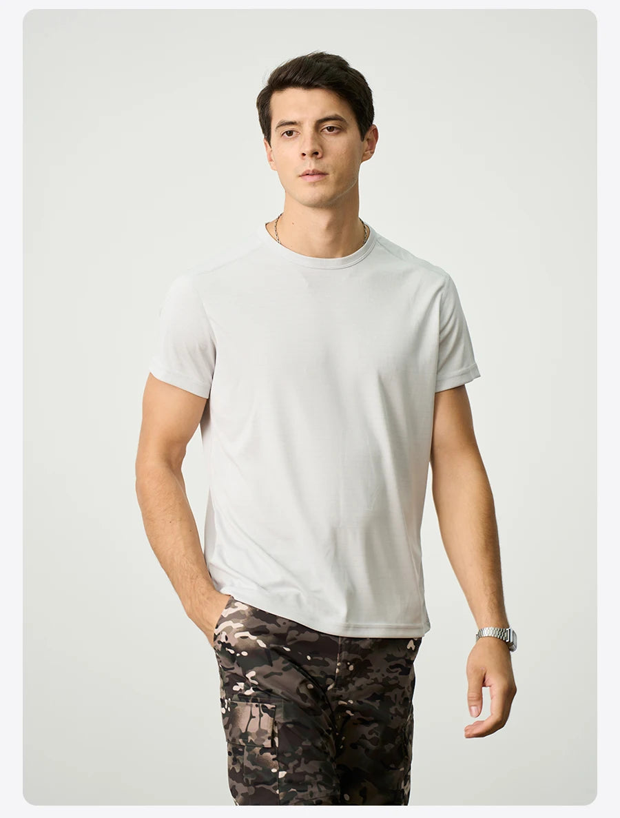 Men's Summer Slim Fit Active Quick Lightweight 140gsm Anti Static Conductive Fabric Athletic Gym T-Shirt