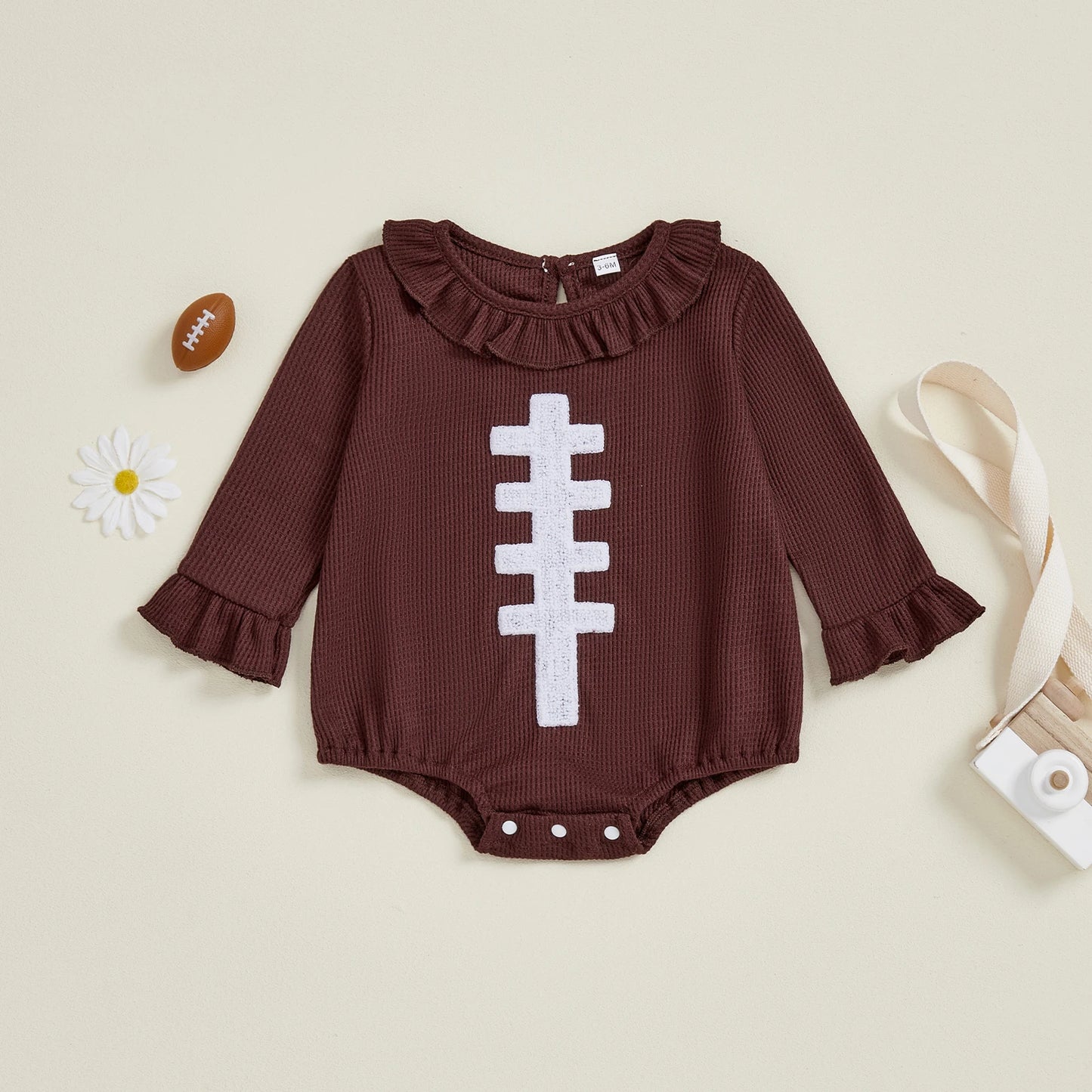Baby Autumn Winter Romper - Football Embroidery Long Sleeve Ruffled Jumpsuit (0-18M)