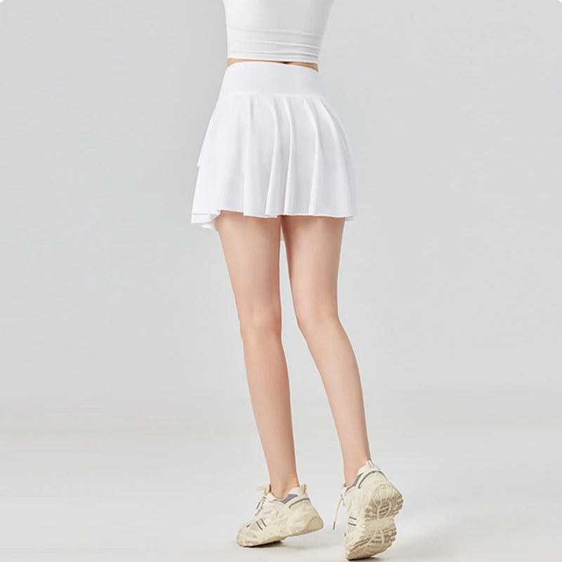 Women's High Waist Tennis Skirt with Built-in Shorts - Quick Dry Athletic Skort