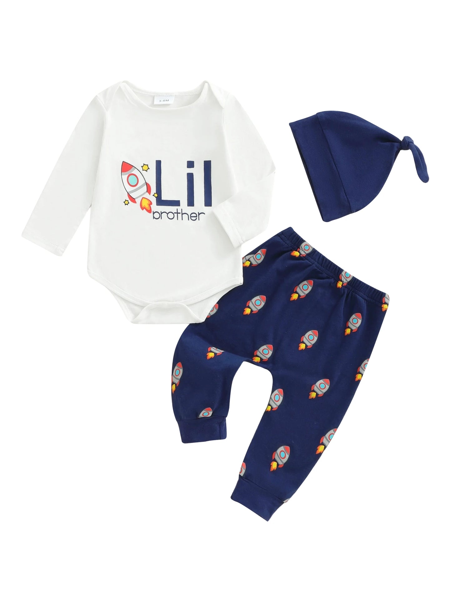 Baby Boys 3-Piece Cartoon Print Outfit Set with Hat (0-6M)