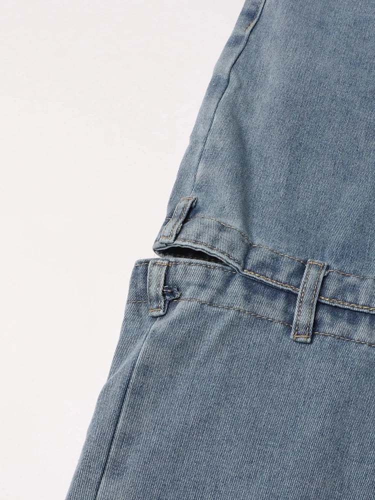 Women's Chic Spliced Zipper High Waist Patchwork Pockets Cut Out Casual Jeans