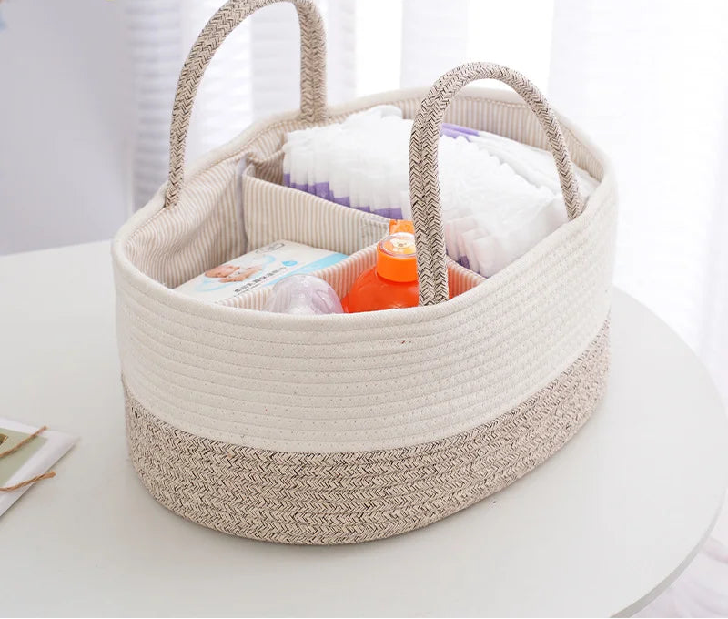 Baby Diaper Organizer Caddy - Cotton & Linen Weave Storage Bag