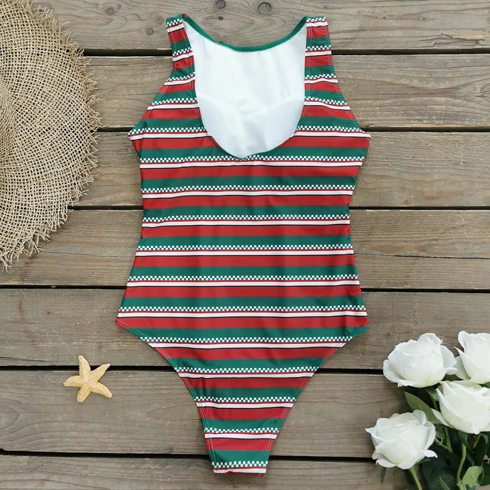 Women's Print One Piece Swimsuit Vintage Retro Backless Monokini
