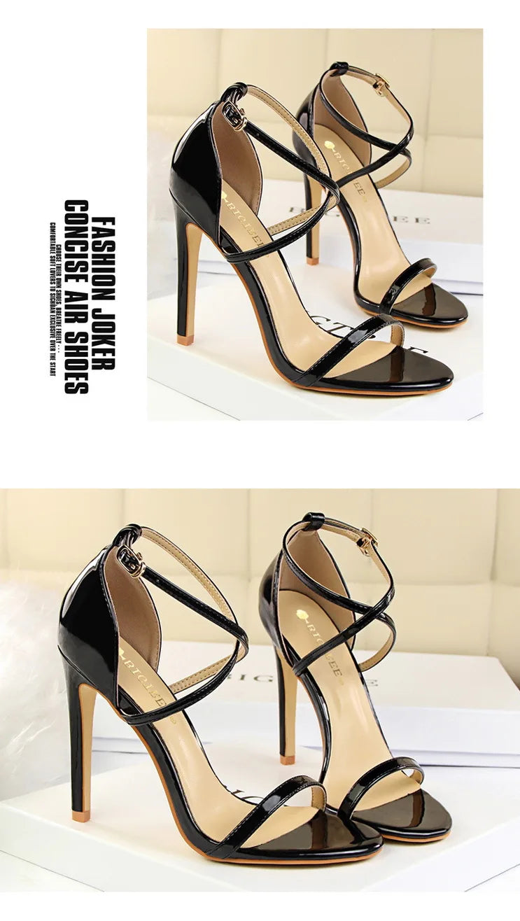Women's Open Toe High Heels Patent Leather Heels Stiletto