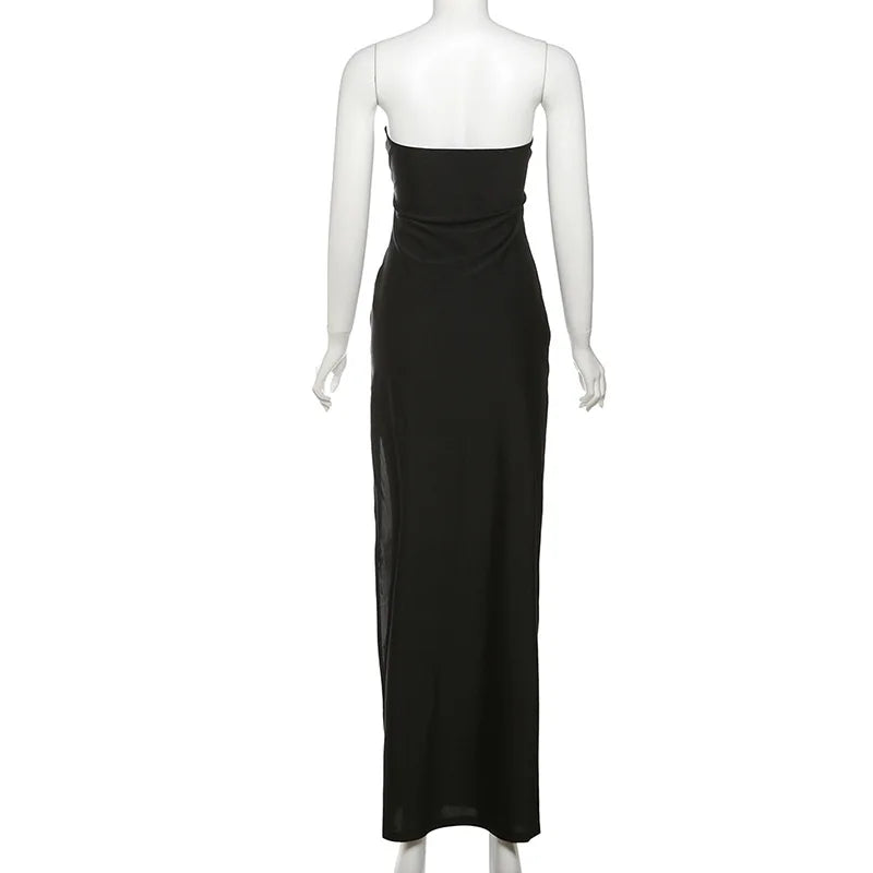 Women's Strapless Long Summer Outfits Cut Out Split Dress