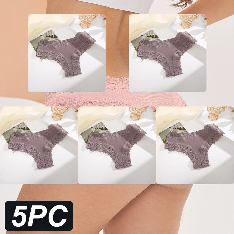 Women's Cotton Brazilian Briefs Set - 5 Pack Lace Underwear