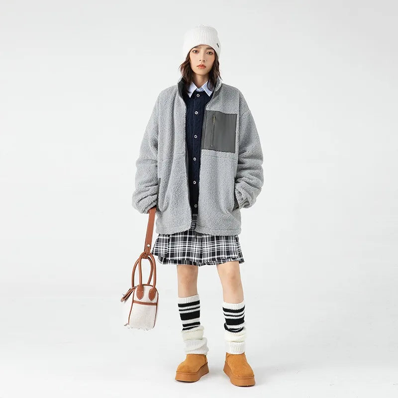 Unisex wool stand-up collar Double-sided two wear Thermal Jacket