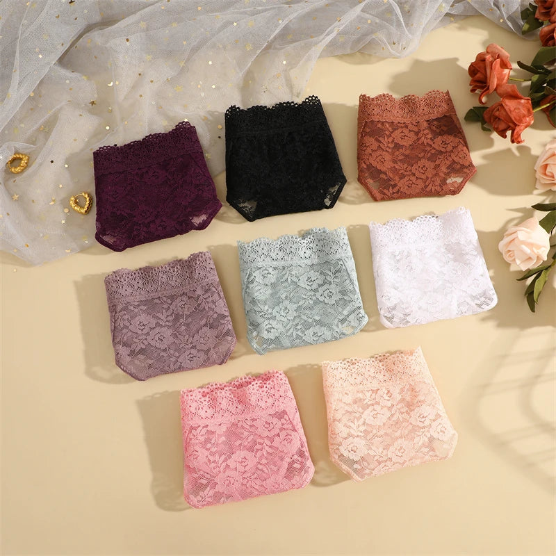 3Pcs Women's Lace Hollow Out Underwear Floral Print Panties Low-Waist Thong Breathable G-string Lingerie