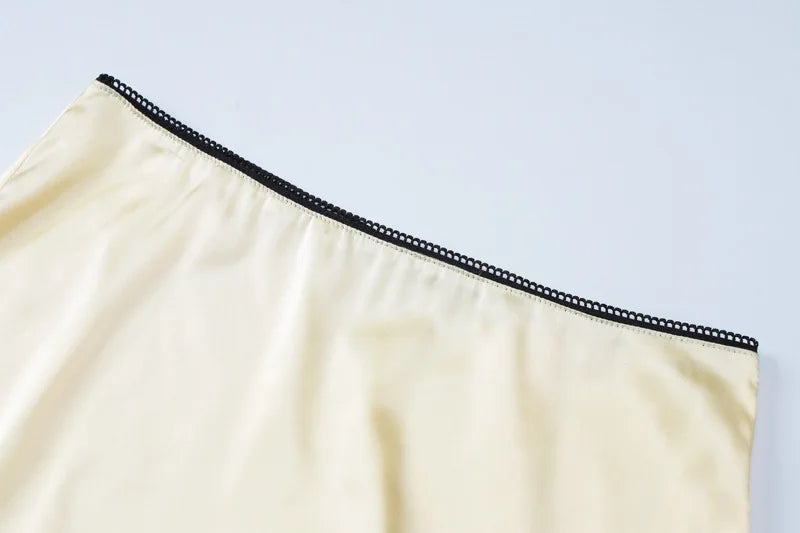 Women's Backless Two Piece Dress Sets Club Outfits Satin Cropped Top and Skirt Matching Set