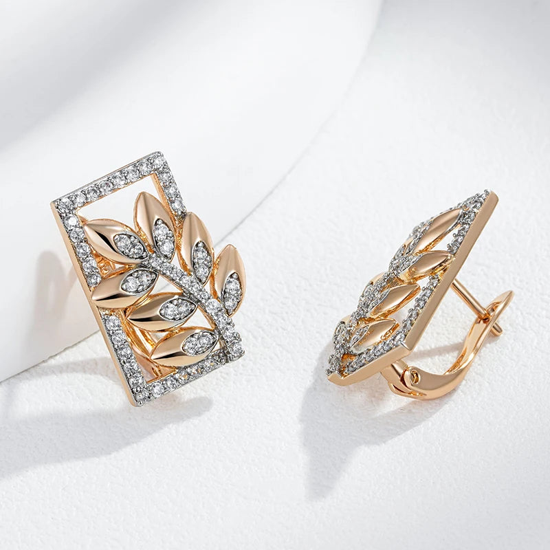 Women's 585 Rose Gold Silver Colour Mix Natural Zircon Retro Square Wide Crystal Flower Drop Earrings