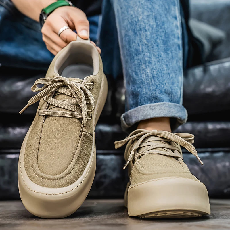 Men's Platform Suede Shoes Lace Up Shoes