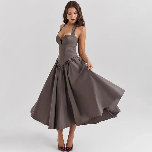 Women's Fit and Flare Halter  Bodycon Party Long Casual Dress