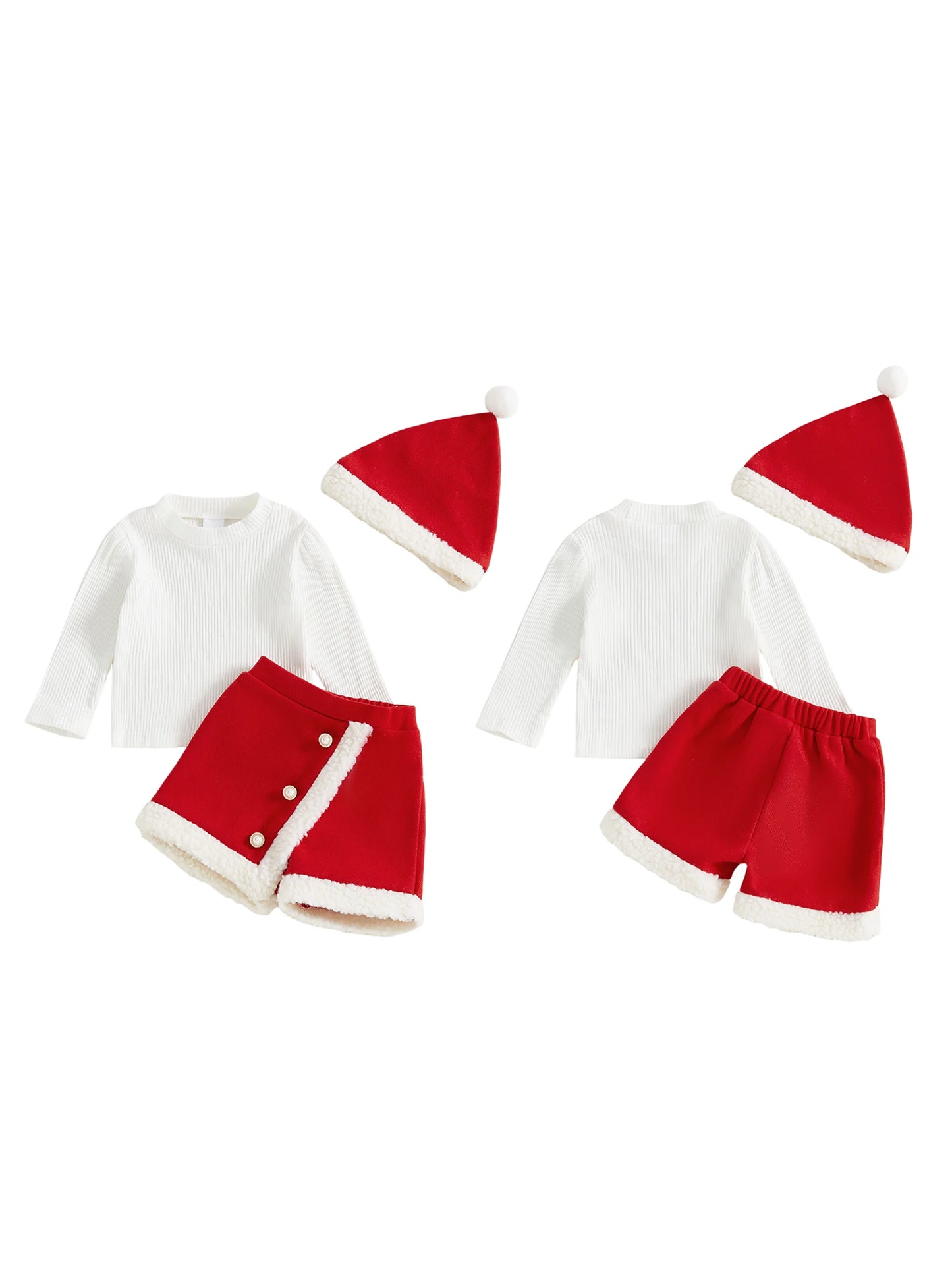 Baby Girls Christmas Outfit Set - Long Sleeve Top, Skirt Shorts & Santa Hat (0-4Y)