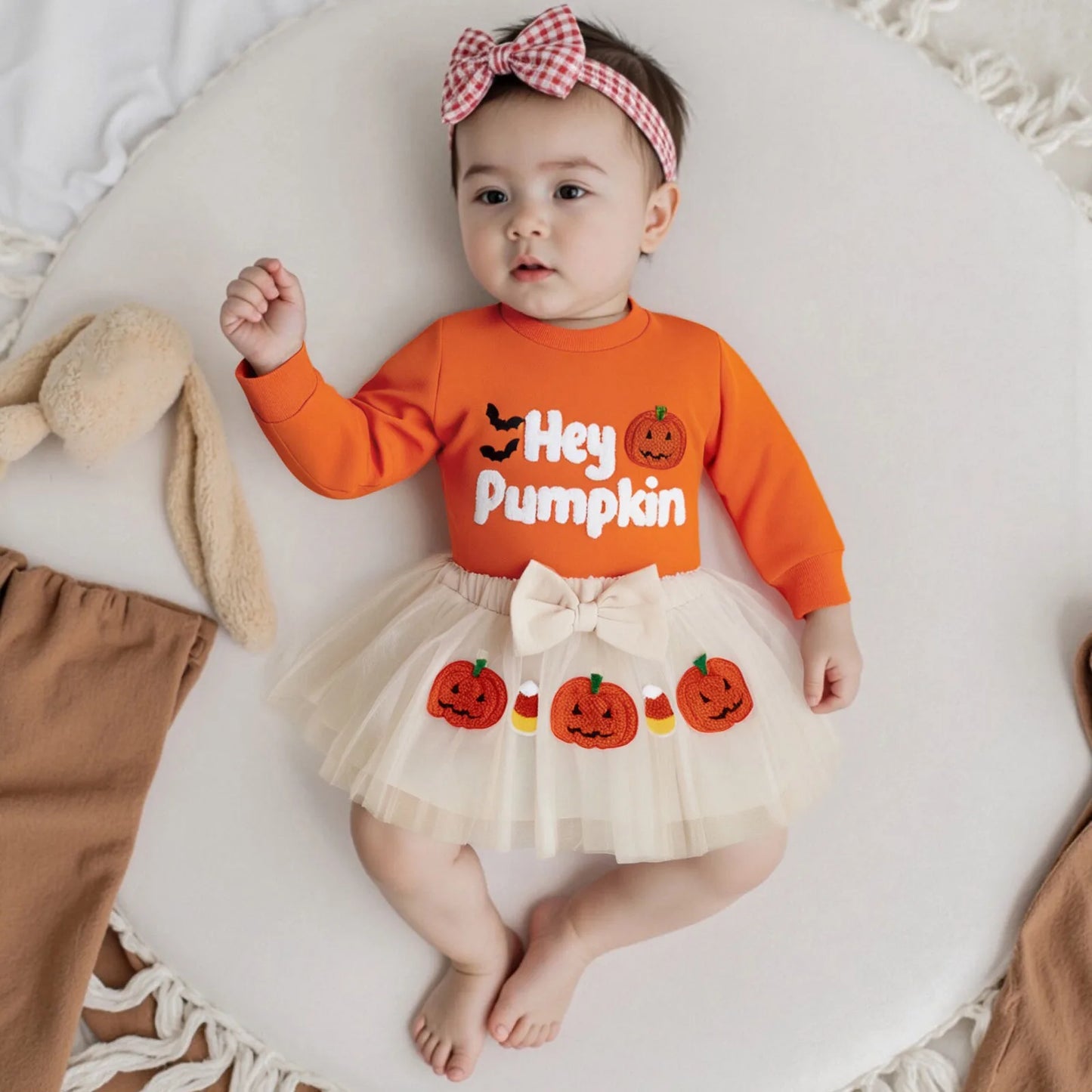 Baby Girl's Halloween Outfit Set - Cartoon Letter Sweatshirt & Ghost Tulle Skirt