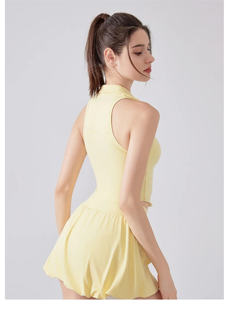 Women's Two Pieces Fitness Yoga Set - Breathable Tennis Skirt and Top Combo