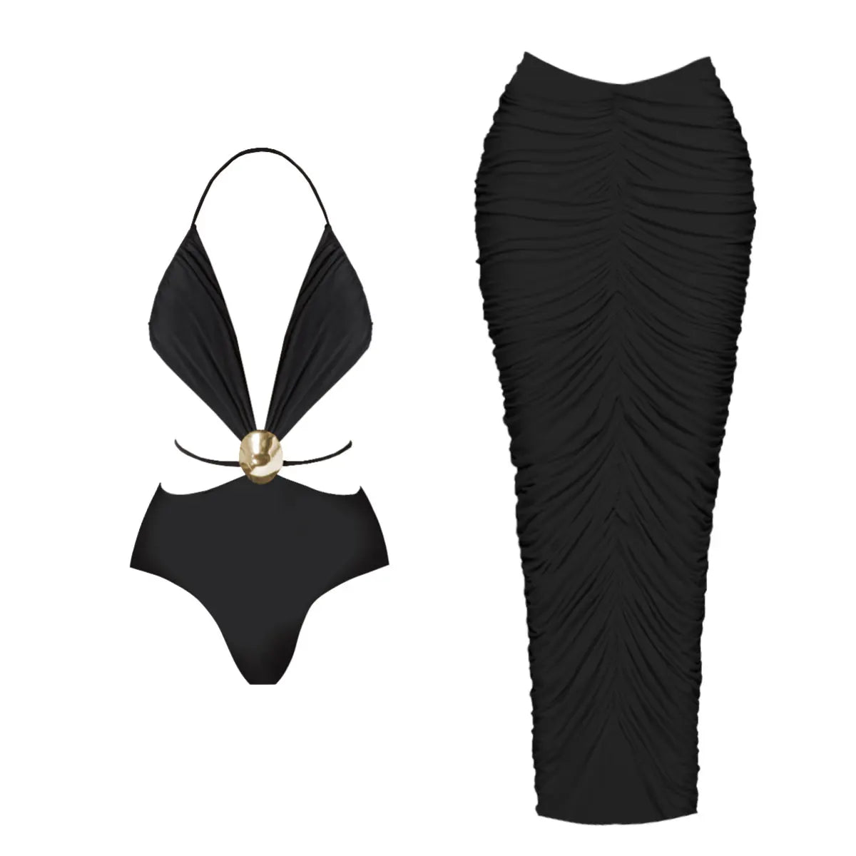Women's Two Piece Set Skirt Set V Neck Cut Out Sleeveless Slimming Bustier Skirt Beach Skirt