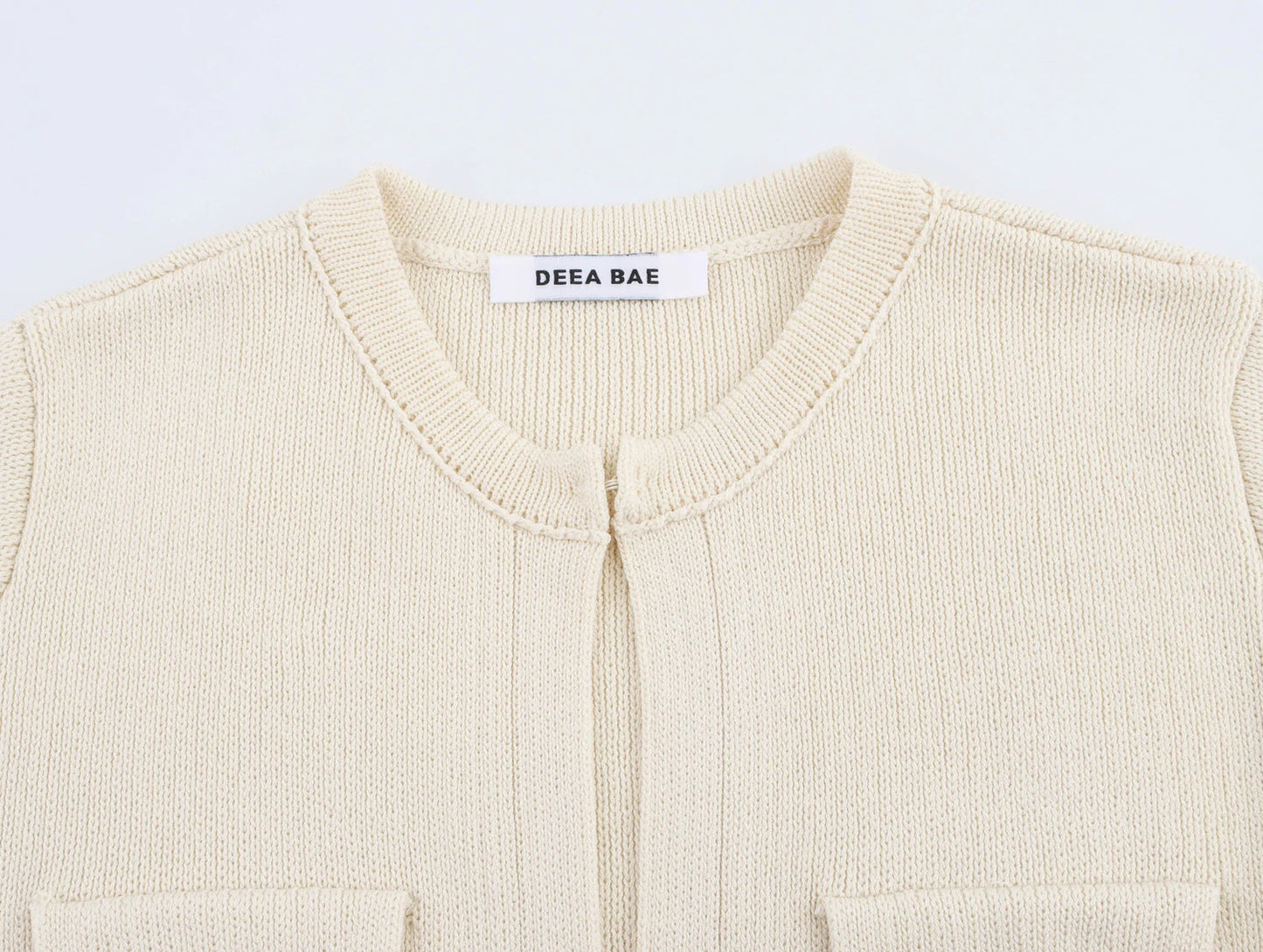 Spring Women's Pocket Decoration Round Neck Long Sleeve Casual Knitted Coat Jacket