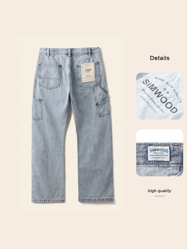 Men's Loose Fit Cargo Jeans - Relaxed Denim Trousers