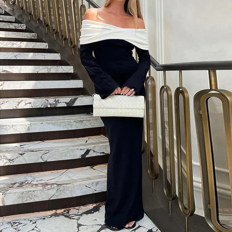 Women's Elegant Off Shoulder Long Sleeve Maxi Party Bodycon Dress