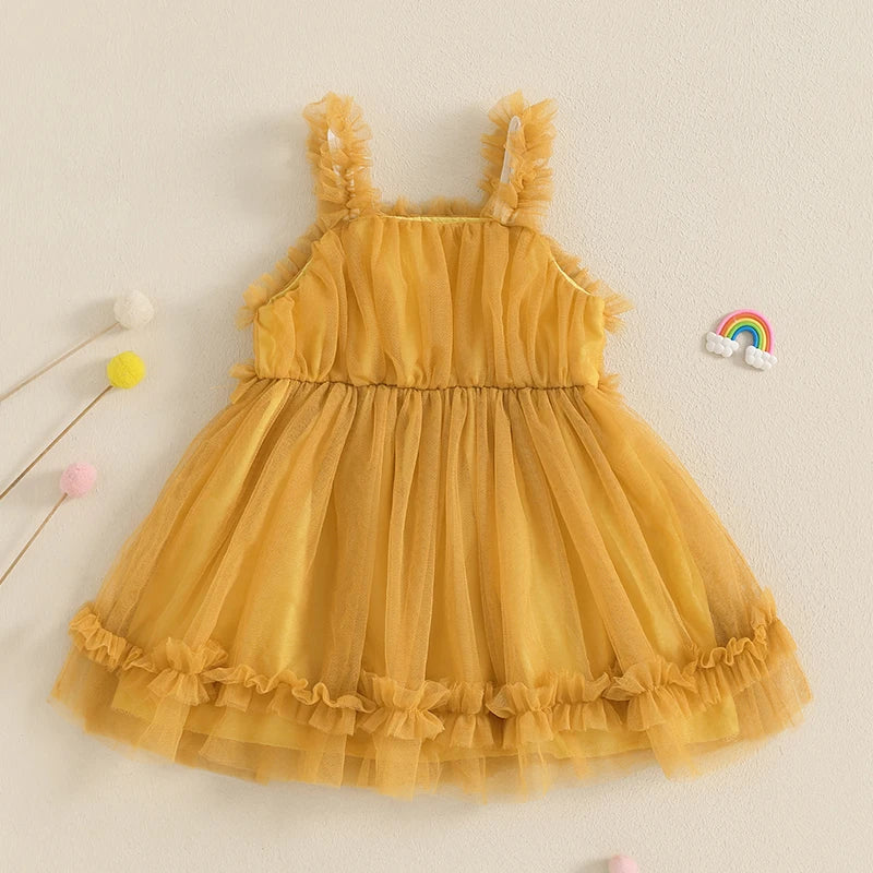 Girls' Summer Princess Dress - Sleeveless Mesh Ruffled Lace Tulle Sundress