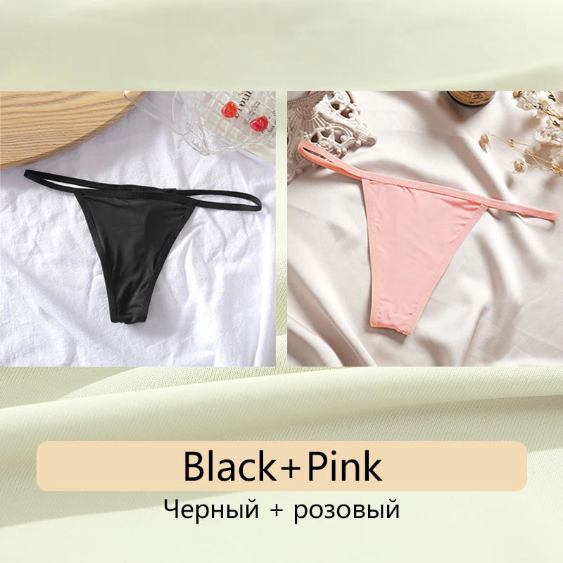 Women's Cotton Seamless Thong Set - Low Waist Comfort Underwear (2 Pack)
