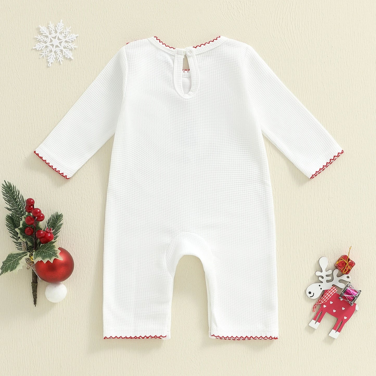Baby Christmas Tree Embroidered Plaid Romper (0-6M)