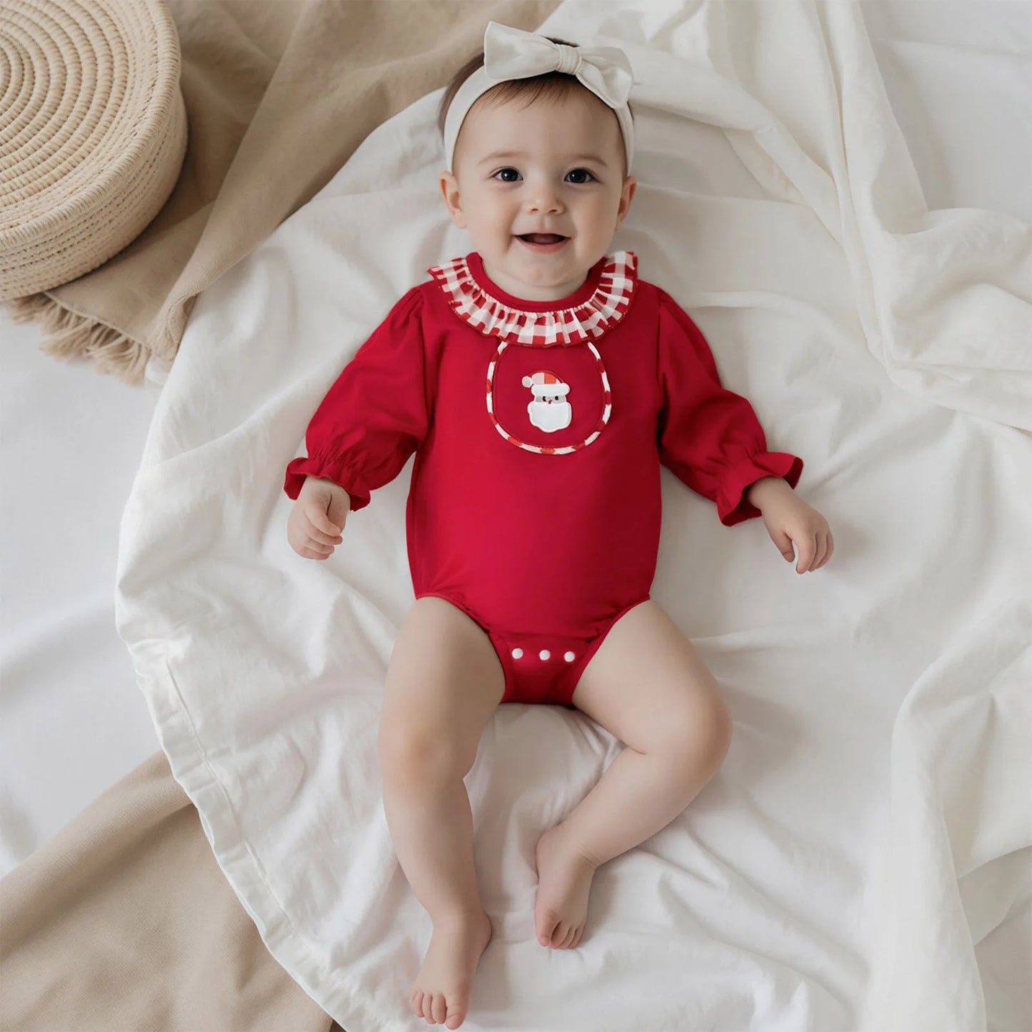 Baby Girls Christmas Santa Claus Embroidered Romper (0-18M)