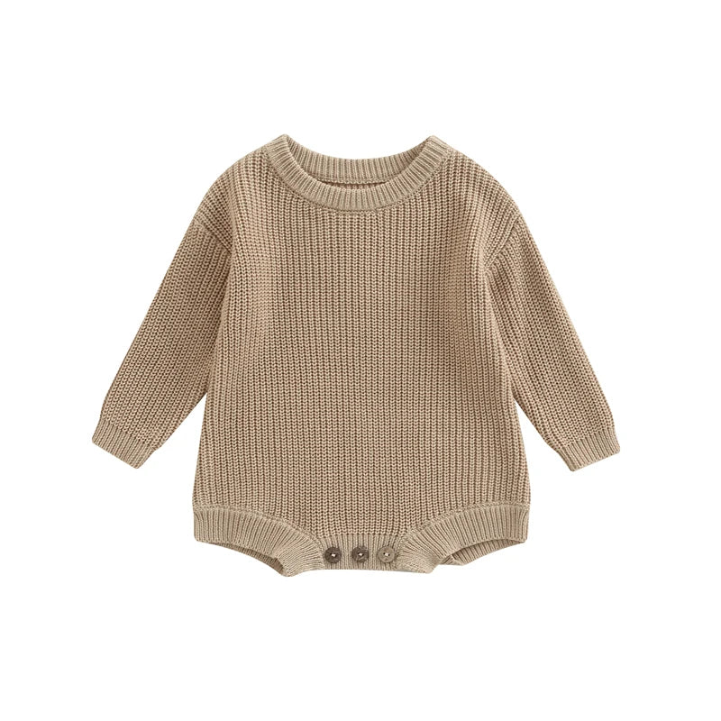 Baby Sweater Romper - Solid Knitted Long Sleeve Pullover Jumpsuit