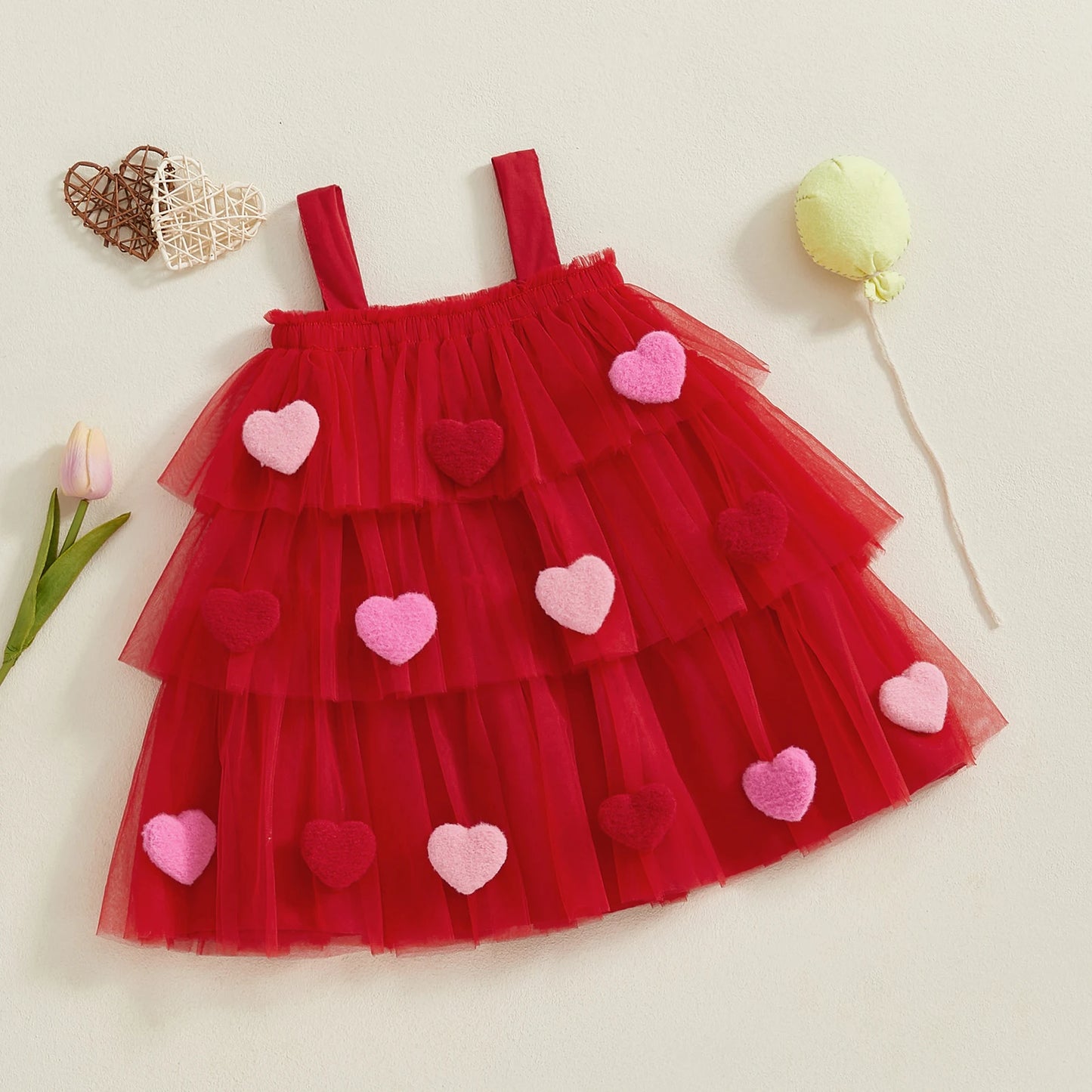 Girl's Festive Dress - Star Lace Layered Tulle Sundress with Plush Ball
