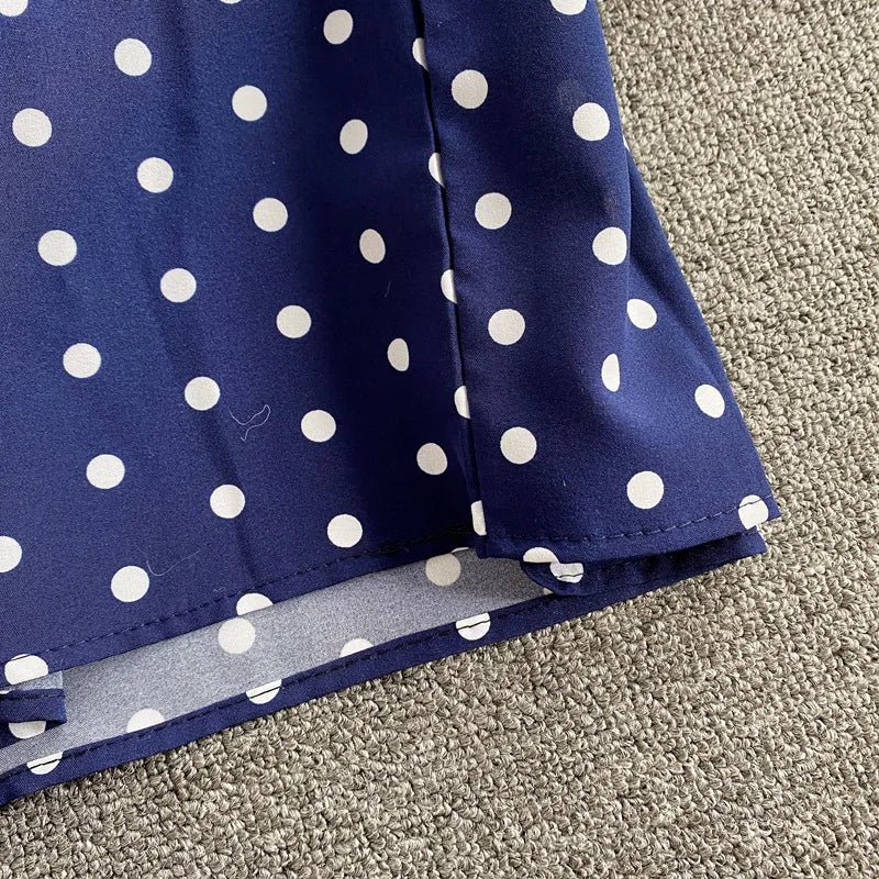 Women's V-Neck Polka Dot Jumpsuit - Wide Leg Trousers with Dolman Sleeves