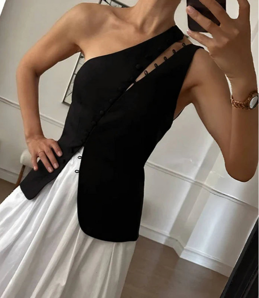 Women's Elegant Asymmetrical Top with Hook and Eye - Cut Out Backless Split Vest