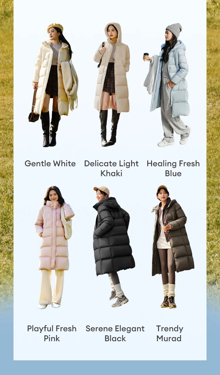 Women's Long Down Jacket - Three-Proof Hooded Winter Coat Loose Fit