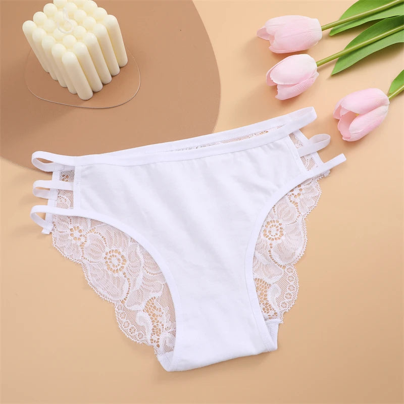 3PCS Women's Lace Floral Triple Belts - Low-Waist Perspective Briefs Soft Lingerie Underwear