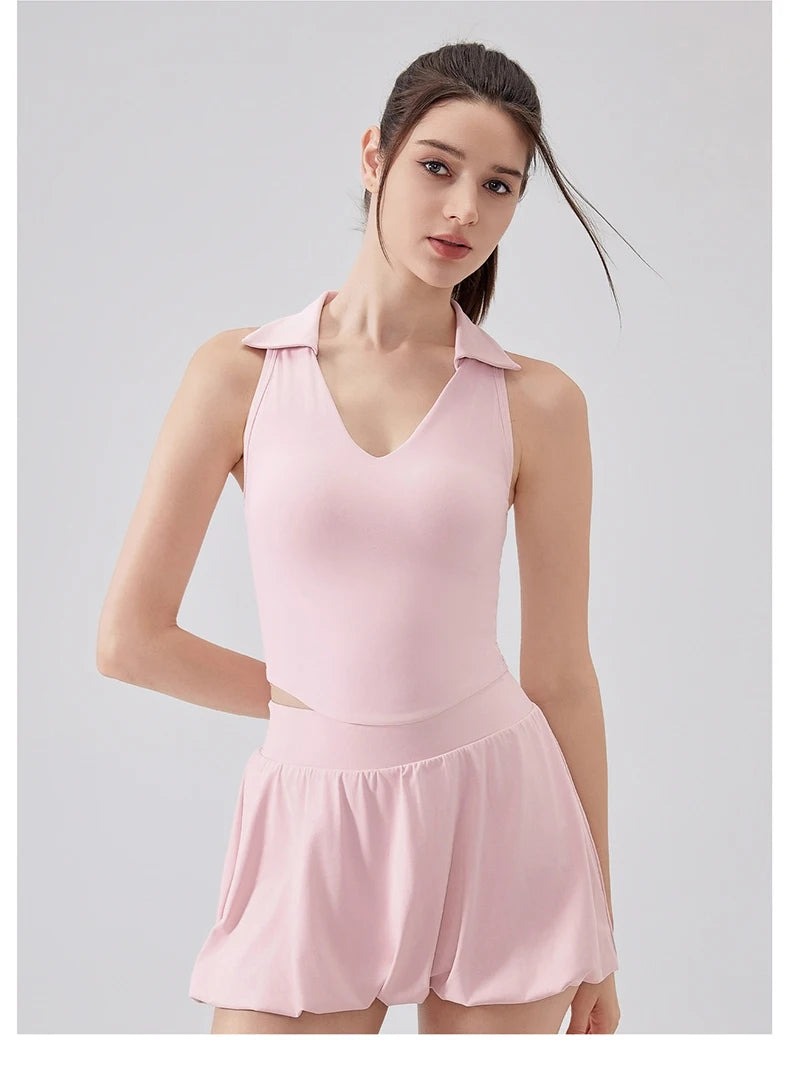 Women's Two Pieces Fitness Yoga Set - Breathable Tennis Skirt and Top Combo