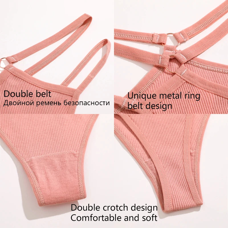 Women's Low Waist Thong Double Thin Strap Panties Bikini Lingerie Thong