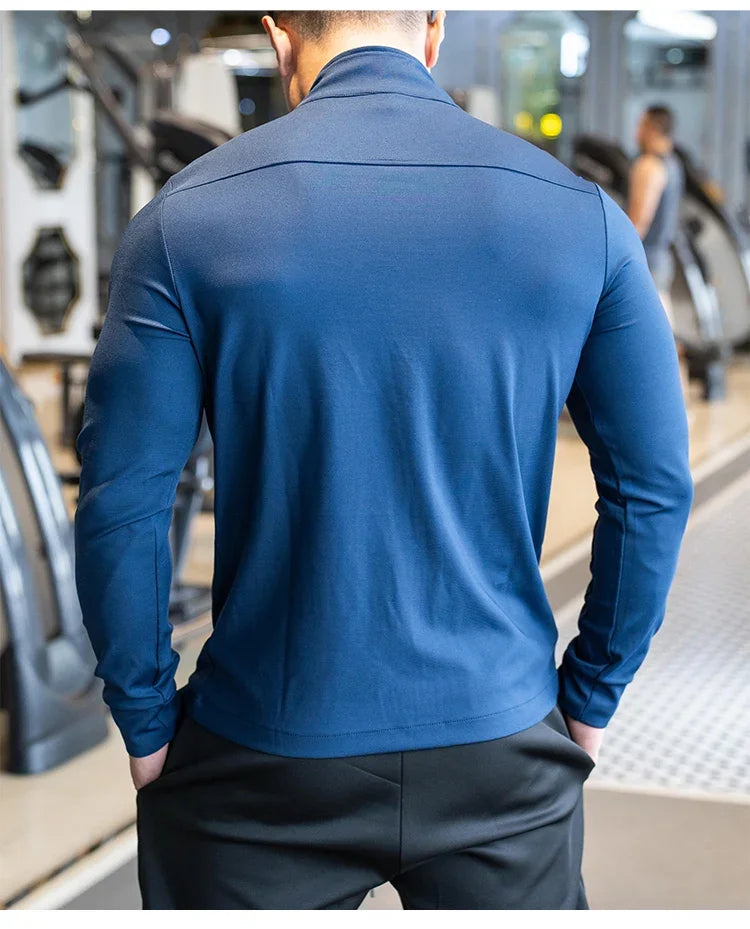 Men's Gym Fitness Running Sport Jacket Outdoor Workout Training Zipped Long Sleeve Shirt