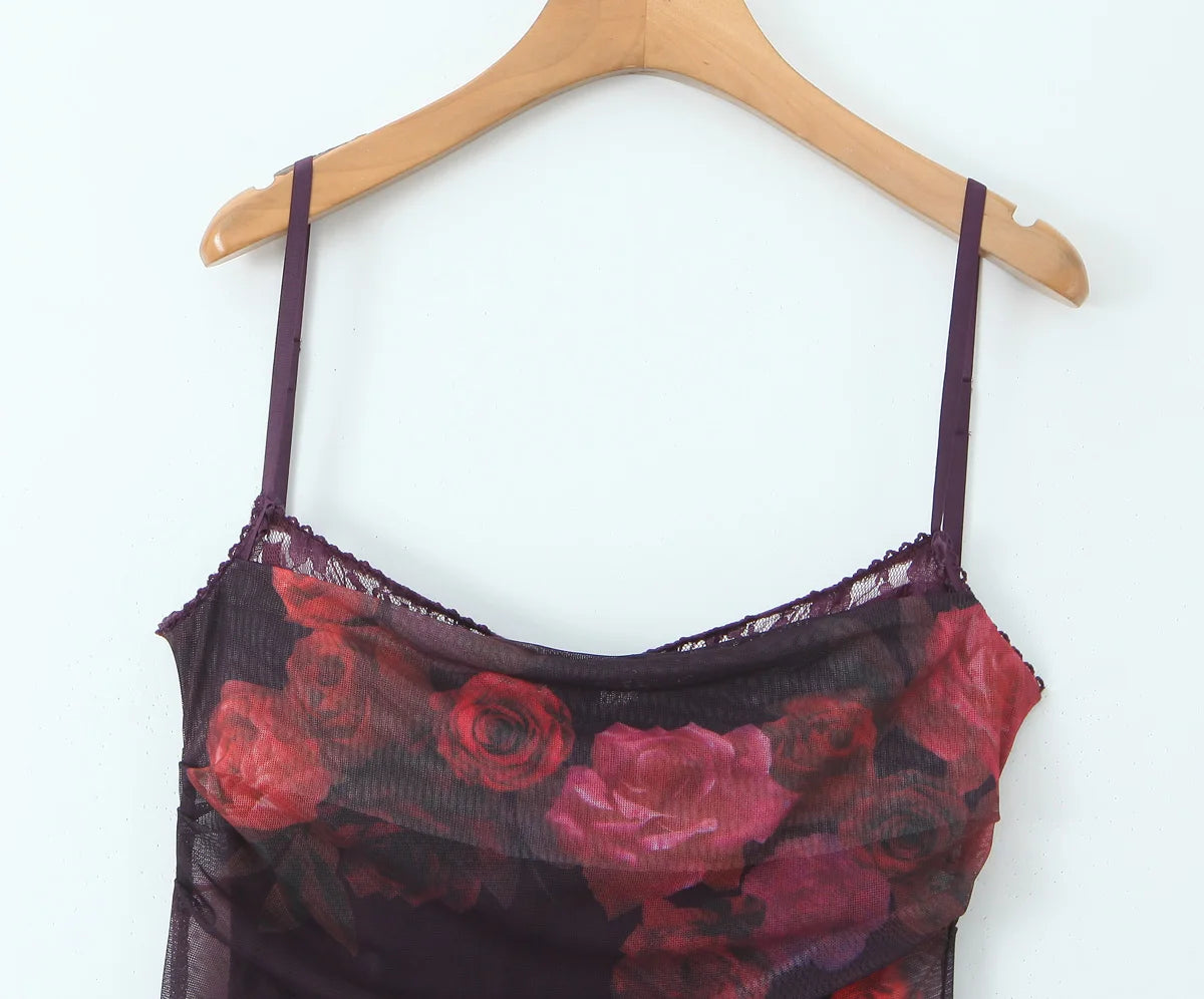 Women's mesh Long Party Floral Print Dress