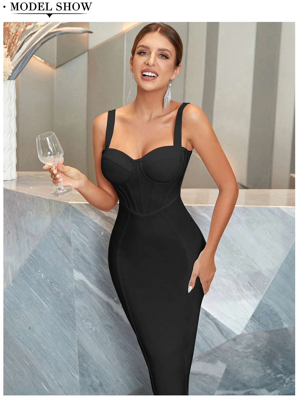 Women's Spaghetti Strap Midi Club Bandage Sleeveless Party Summer Dress