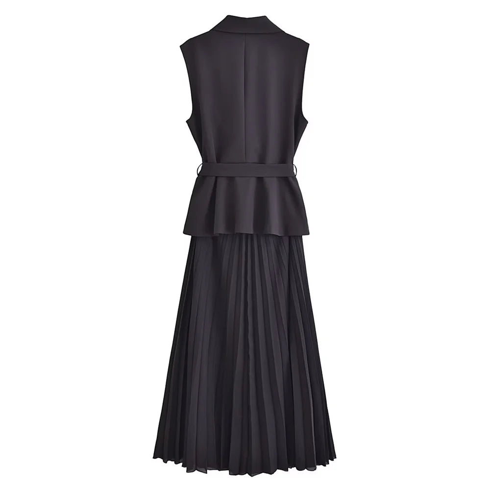 Women's Summer Casual Temperament Small Pleated Sleeveless Dress