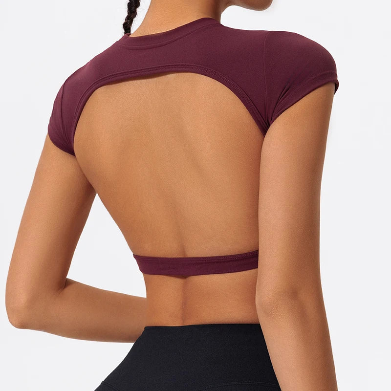 Women's Sports Workout Top Fitness Activewear Quick-Dry Yoga Clothes Sport Crop Top Backless Gym Top