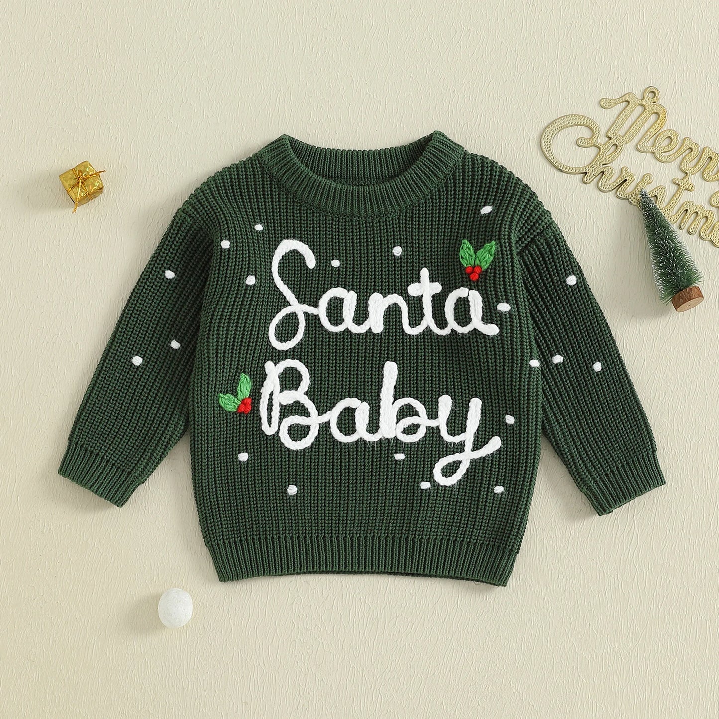 0-5Y Kids Boys Girls Christmas Sweater Letter Embroidered Crew Neck Long Sleeve Pullover Knit Top
