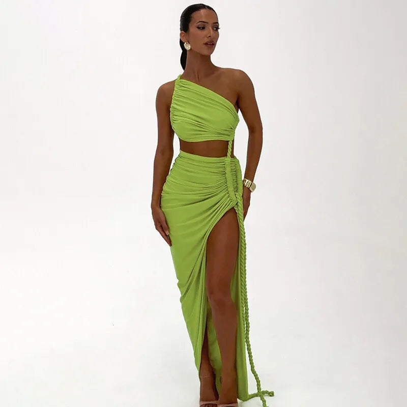 Women's Off-shoulder Thigh High Split Maxi Strapless Sleeveless Ruched Bodycon Party Dress
