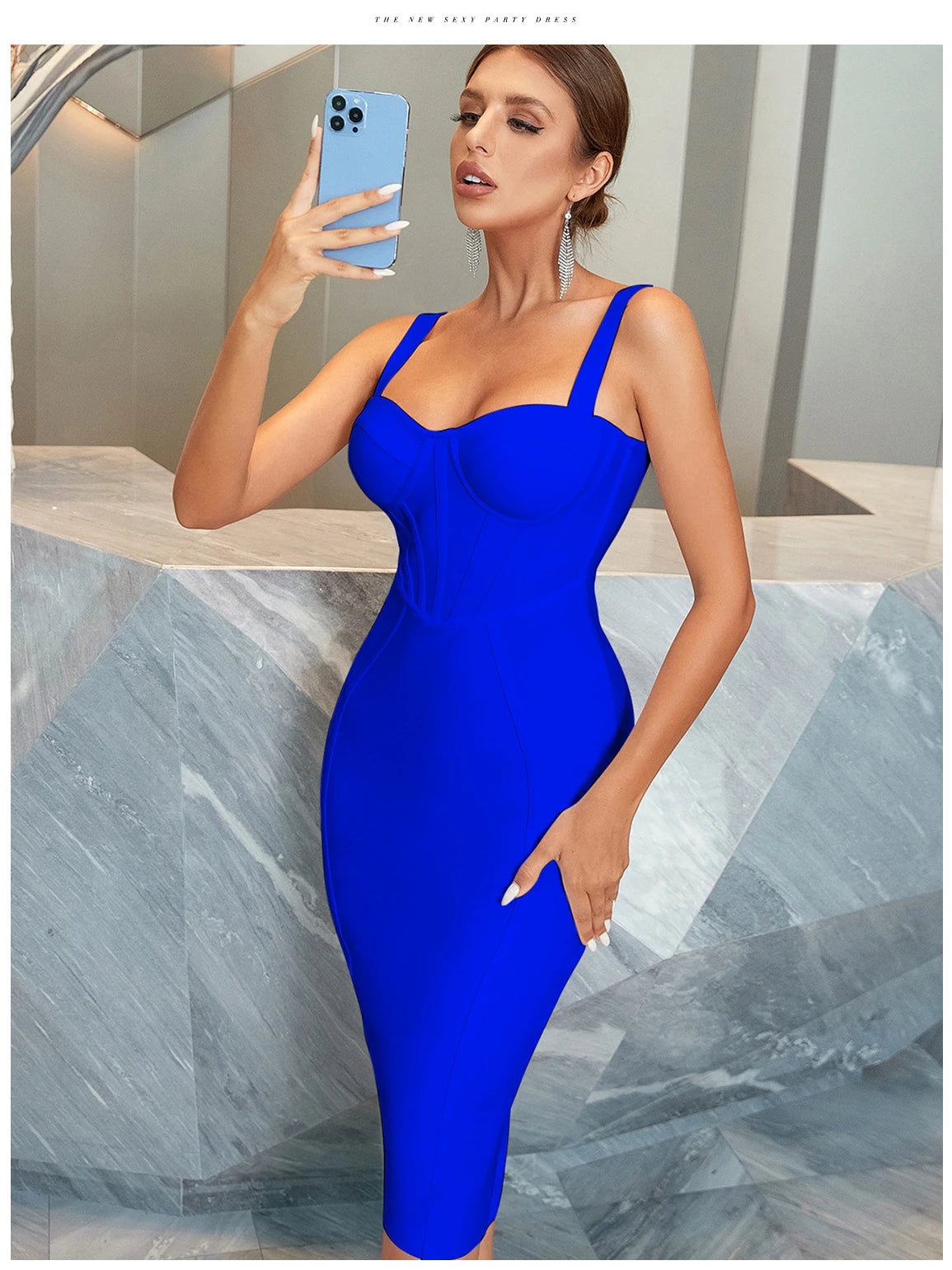 Women's Spaghetti Strap Midi Club Bandage Sleeveless Party Summer Dress
