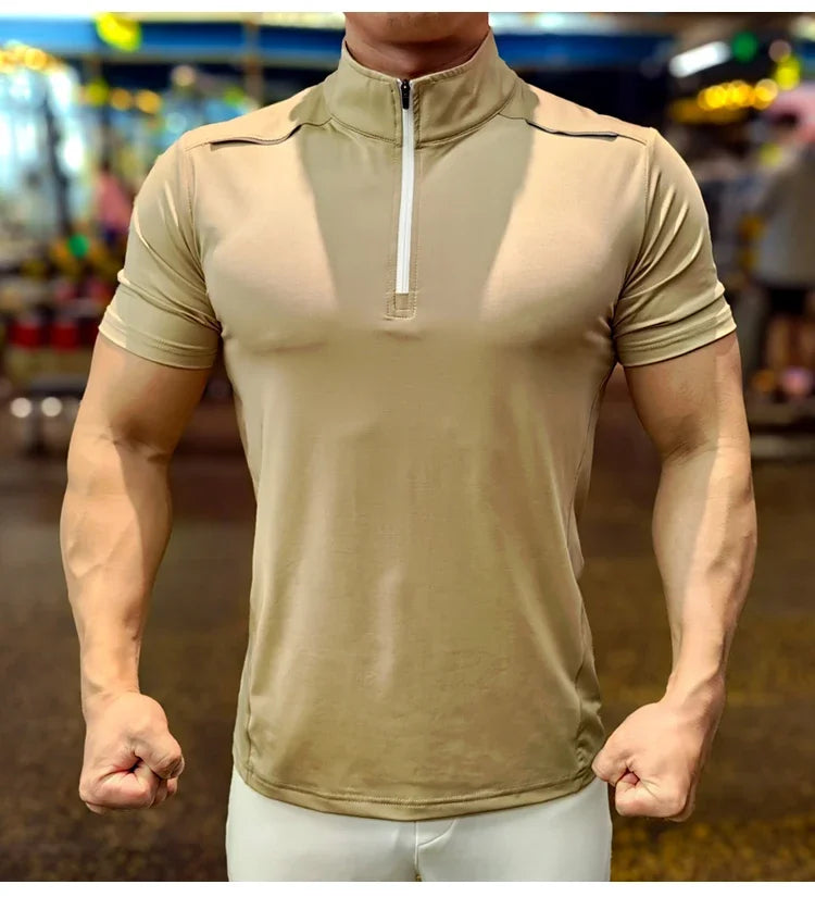 Men's Running Short Sleeve Fitness Muscle Fit Gym Jogging Sports Tennis Elastic Breathable T-Shirt