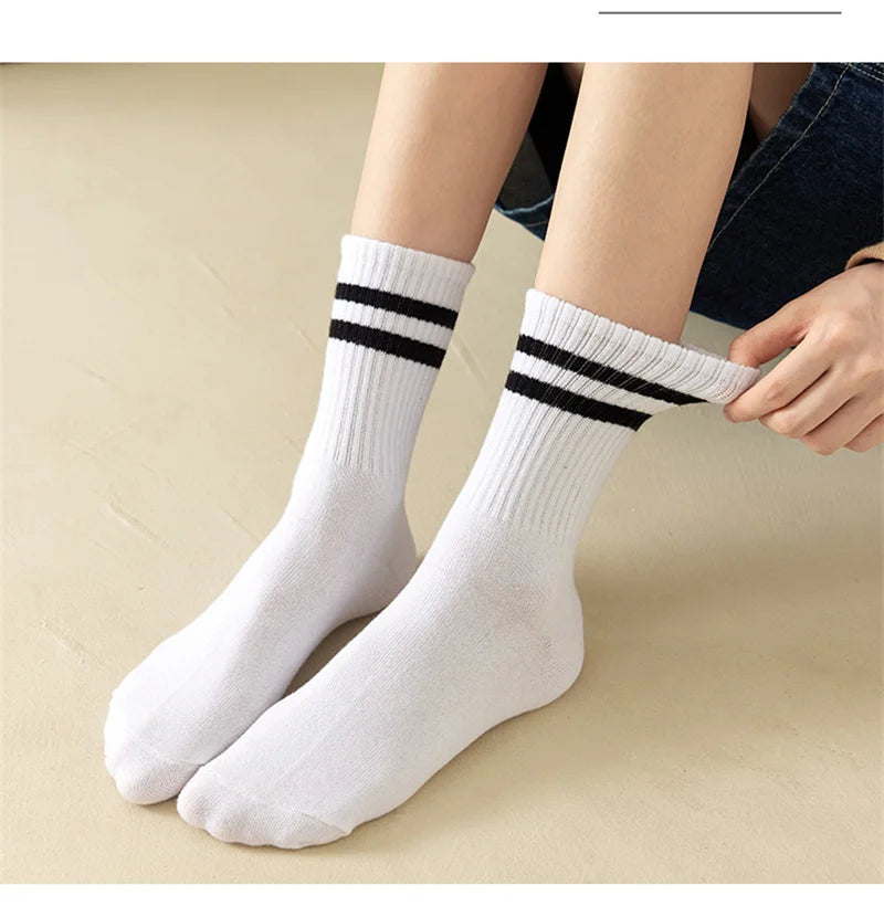 3 Striped Cotton Socks - Unisex Streetwear Casual Knitted Socks