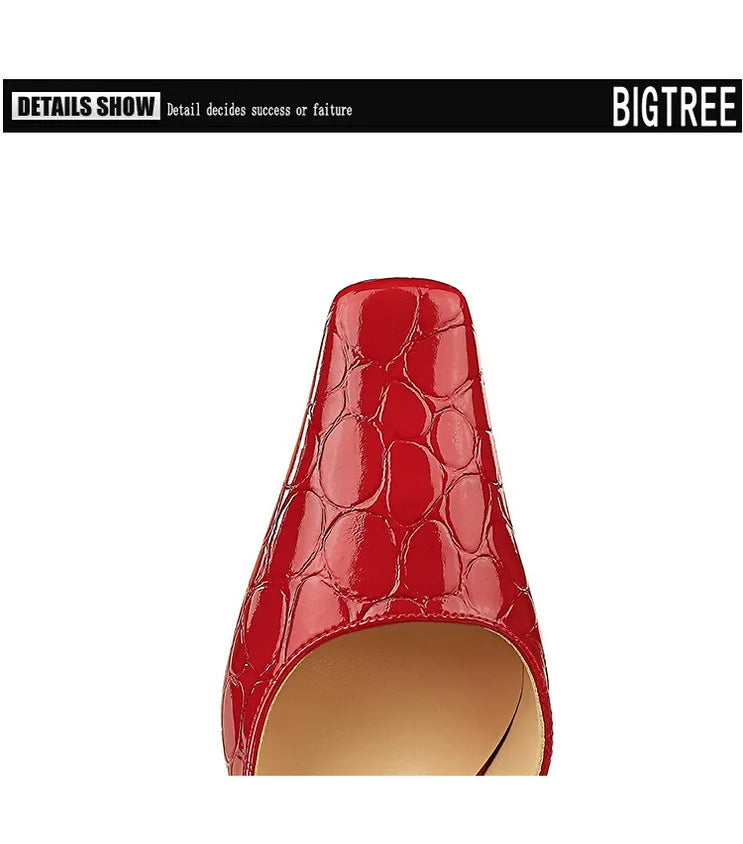 Women's Patent Leather Stone Pattern High Heels Square Head Stilettos Shoes